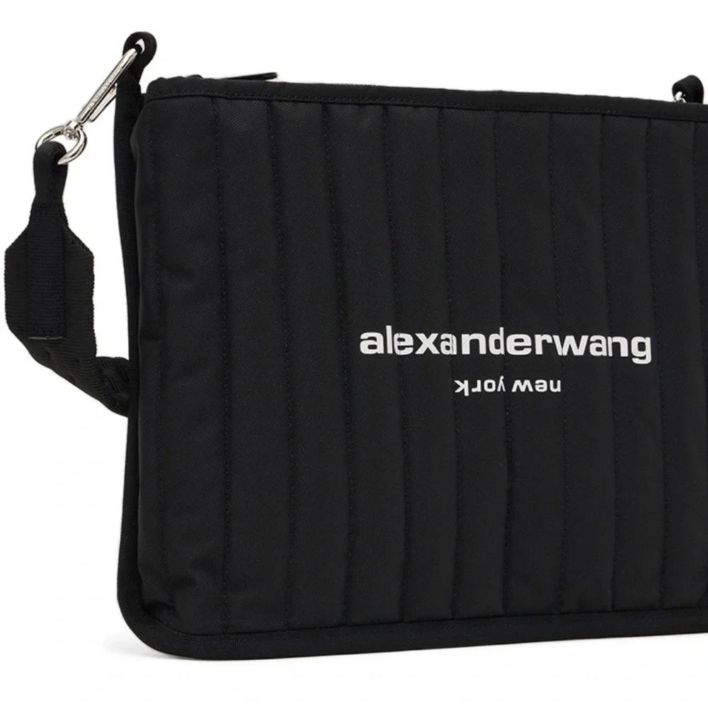 Alexander Wang Black Quilted Laptop Crossbody Bag with Logo